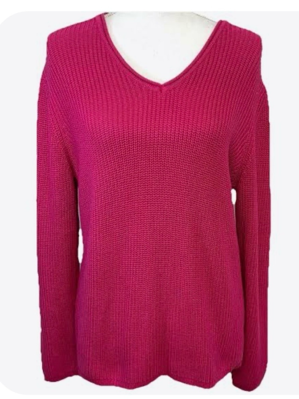 Chico's Silk Blend V-Neck Chicos Sz 1 US Sz M Relaxed Fit Sweater Bright Fuchsia